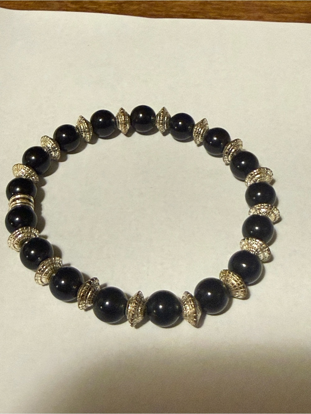 Avon Black Beaded Stretch Bracelet with Gold-Tone Spacers